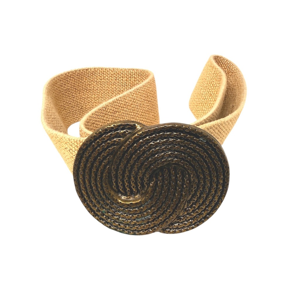 Vintage  Nan‎ Lewis Bronze Swirl Buckle Tan Elastic Stretch Wide Belt